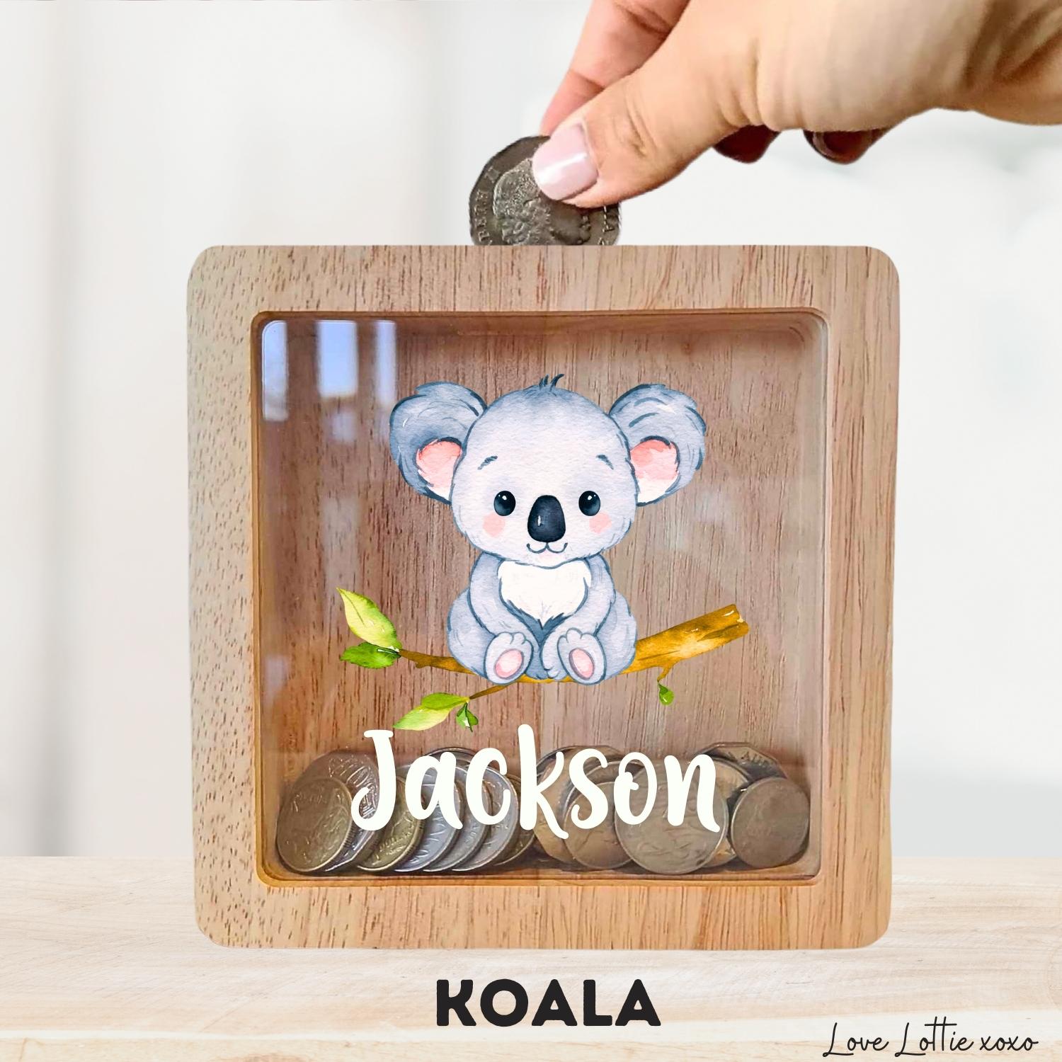 Personalised Money Box Gift - Printed Design with Custom Name - Custom Baby Gift - Pink Elephant