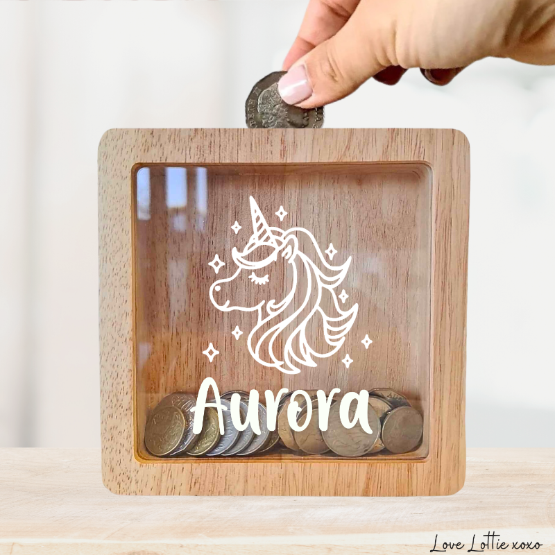 Personalised Money Box Gift - Unicorn Design with Custom Name - Custom Baby Gift