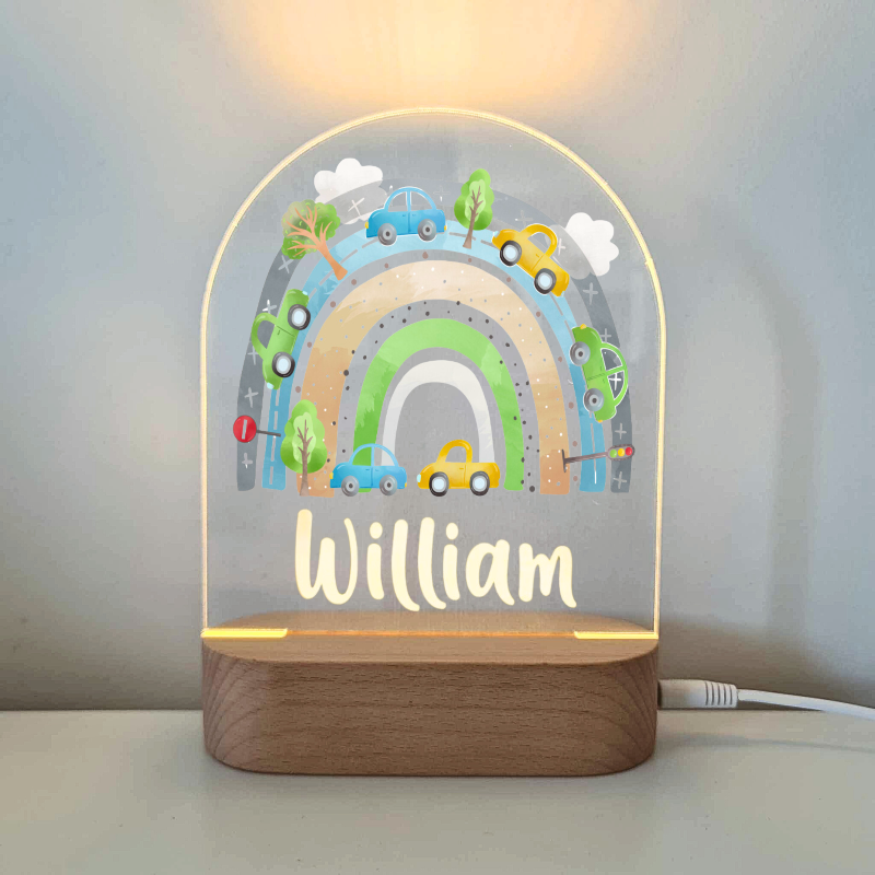 Personalised Baby Gifts Night Light for Kids - Printed Car Rainbow