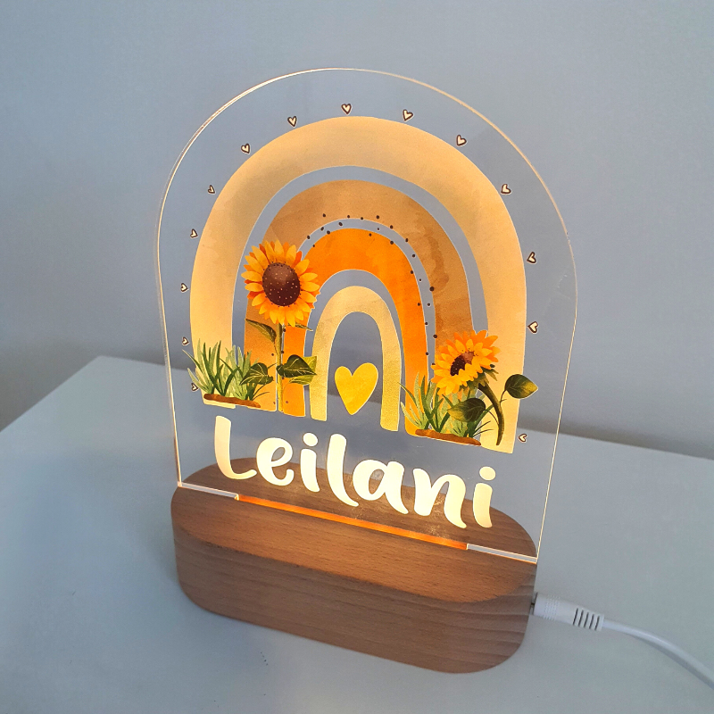 Personalised Gifts Night Light for Kids - Printed Sunflower Rainbow