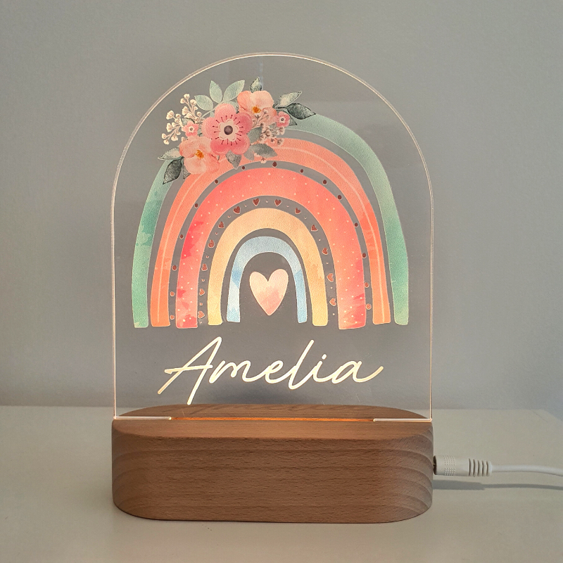 Personalised Gifts Night Light for Kids - Printed Rainbow Flowers