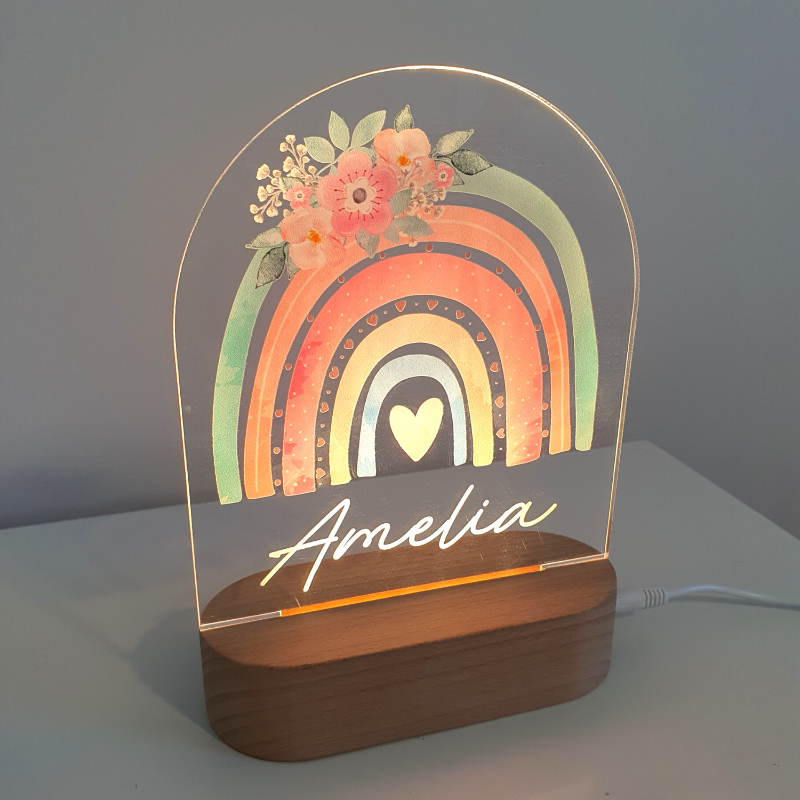 Personalised Gifts Night Light for Kids - Printed Rainbow Flowers