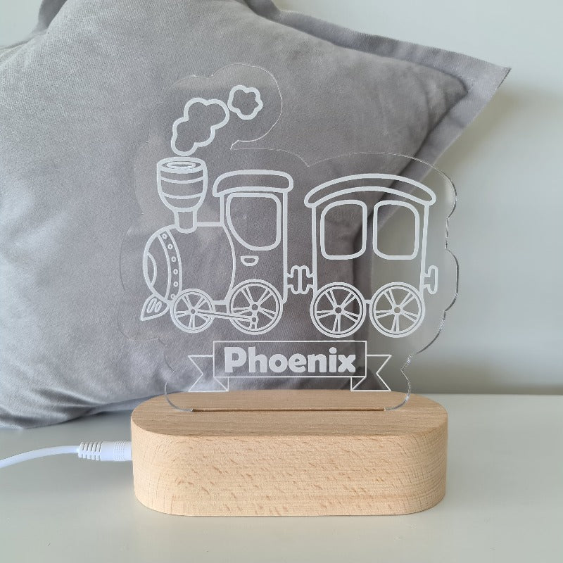 Nursery Decor Night Light Custom Name Train