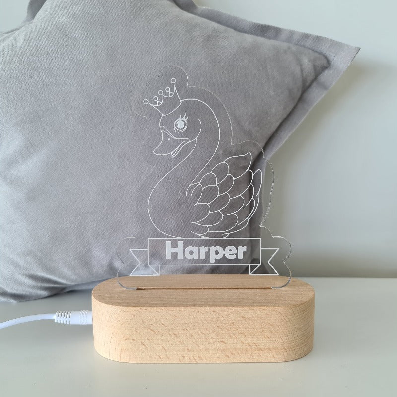 Nursery Decor Night Light Custom Name Swan