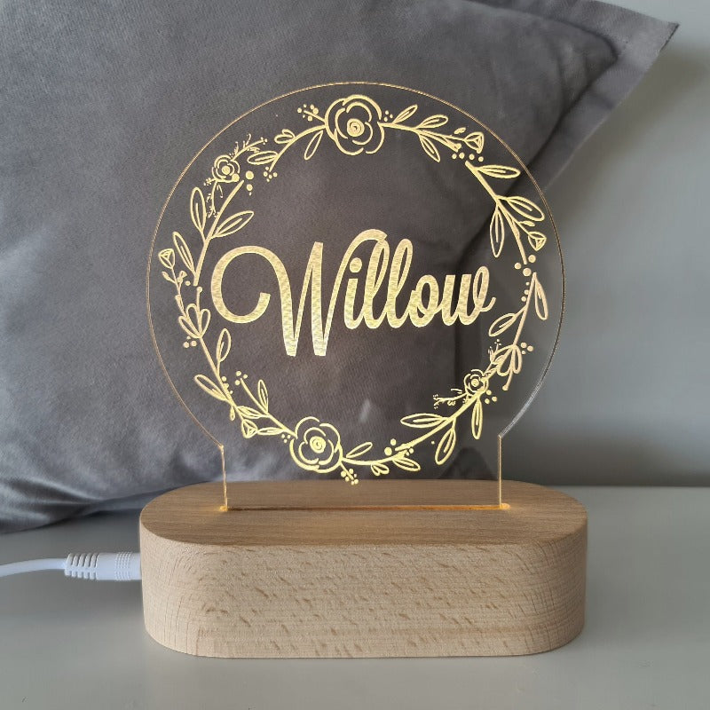 Nursery Decor Night Light Custom Name Flower