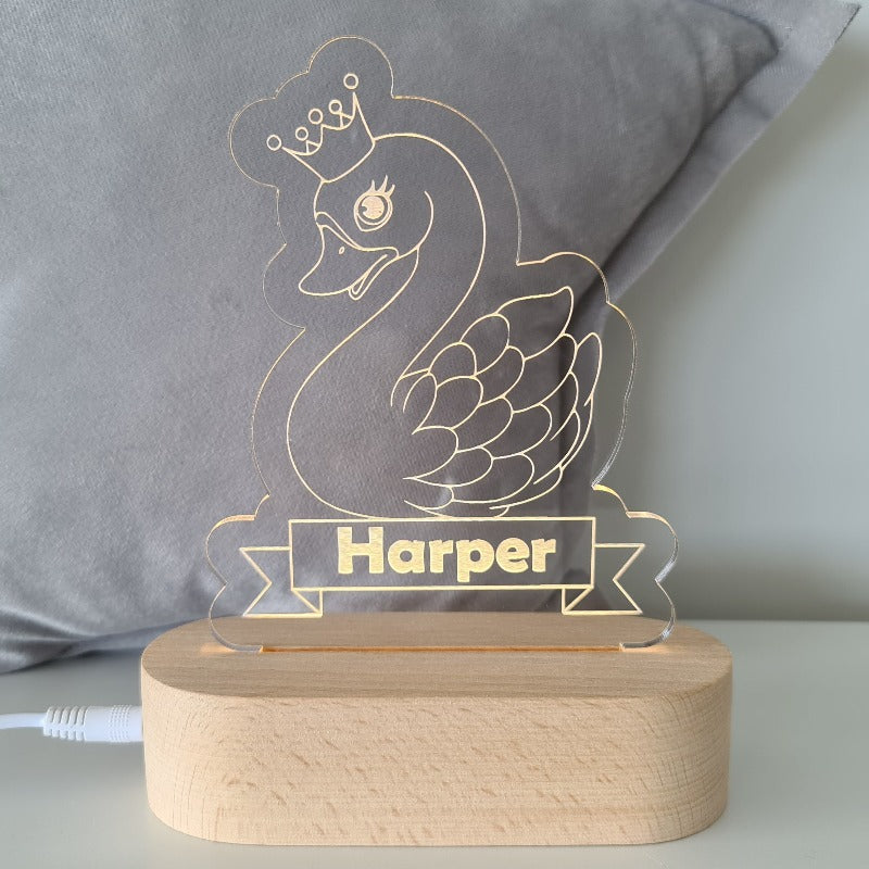 Nursery Decor Night Light Custom Name Swan