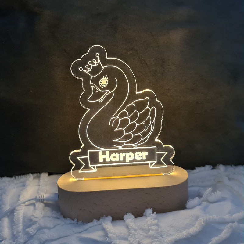 Nursery Decor Night Light Custom Name Swan