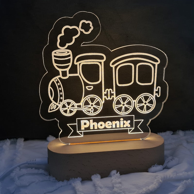 Nursery Decor Night Light Custom Name Train