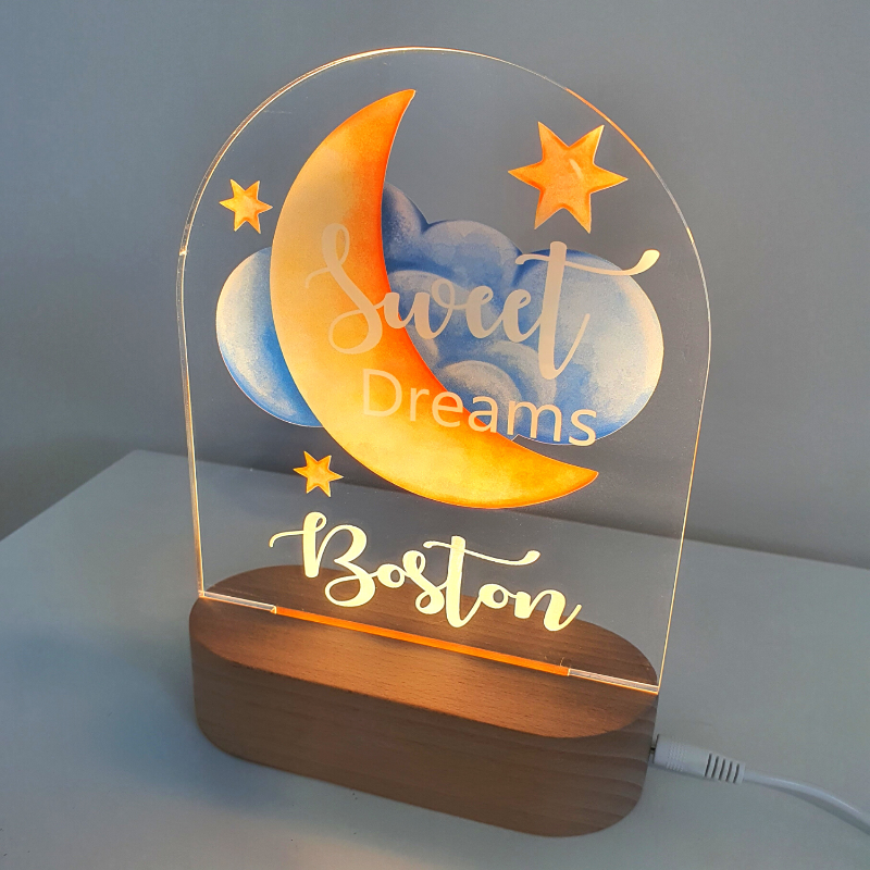 Personalised Gifts Night Light for Kids - Printed Cloud Moon