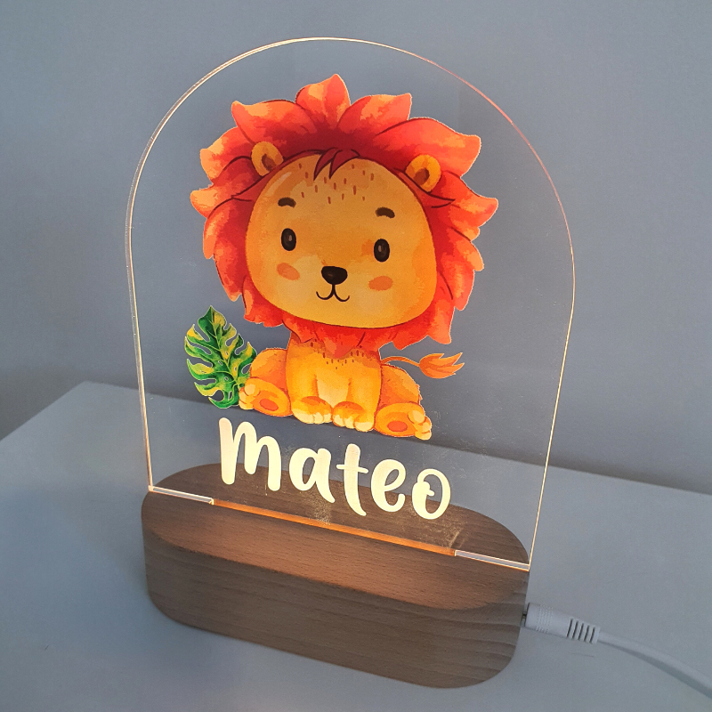 Personalised Gifts Night Light for Kids - Printed Safari Lion