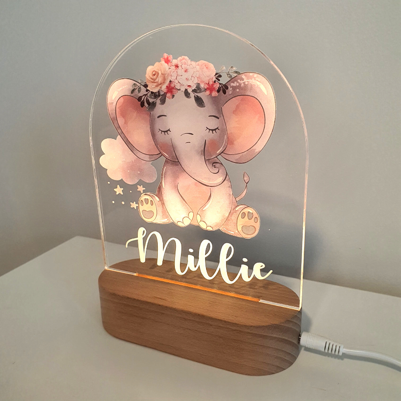 Personalised Gifts Night Light for Kids - Printed Elephant Pink