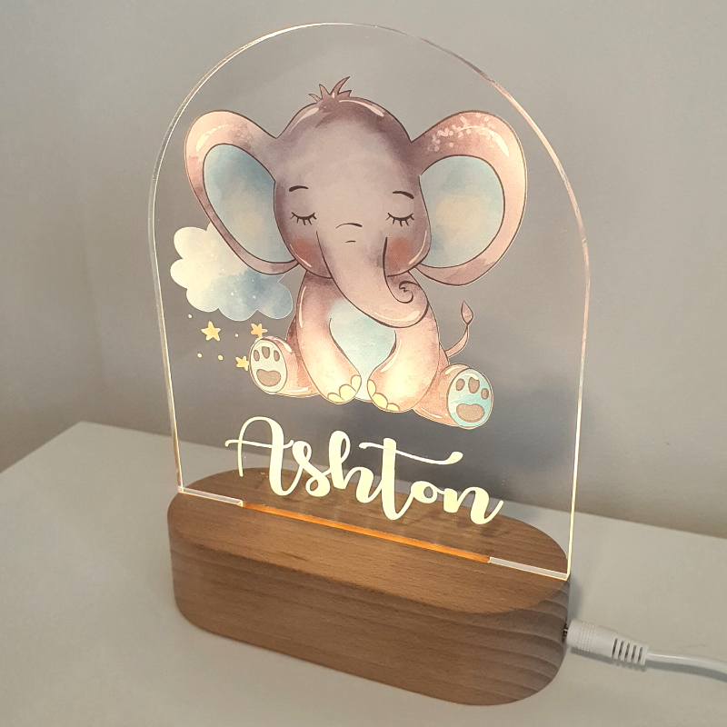 Personalised Gifts Night Light for Kids - Printed Elephant Blue