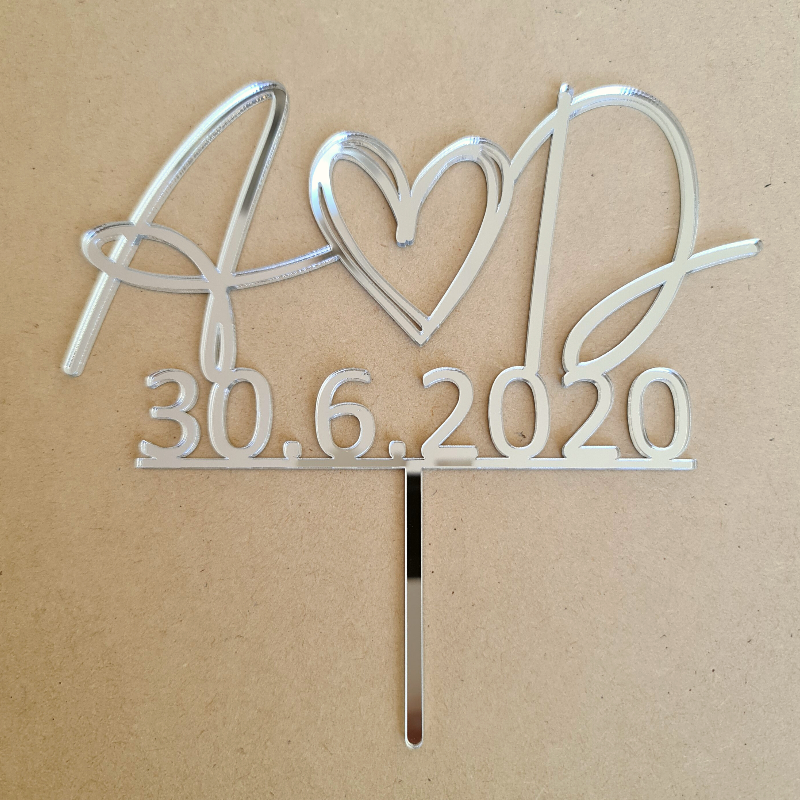 Custom Names Wedding Cake Topper - Date Heart