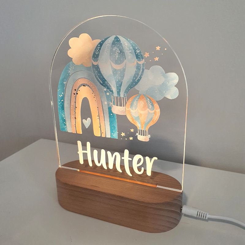 Personalised Gifts Night Light for Kids - Printed Blue Hot Air Balloon