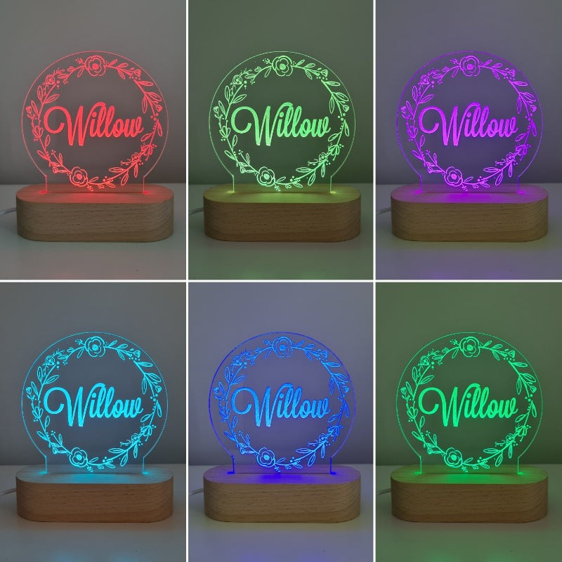 Nursery Decor Night Light Custom Name Flower