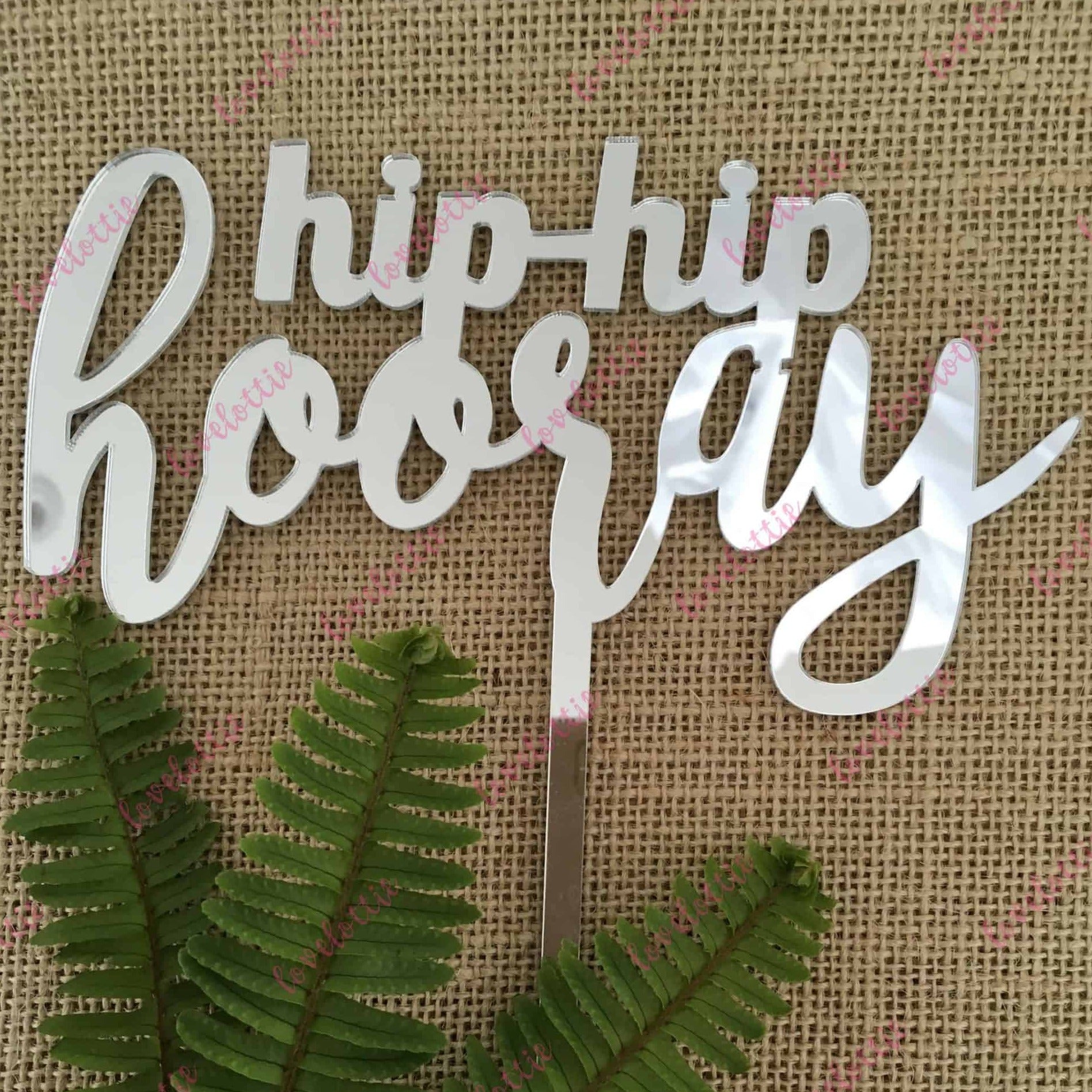 Hip Hip Hooray Acrylic Silver Mirror Birthday Party Cake Topper