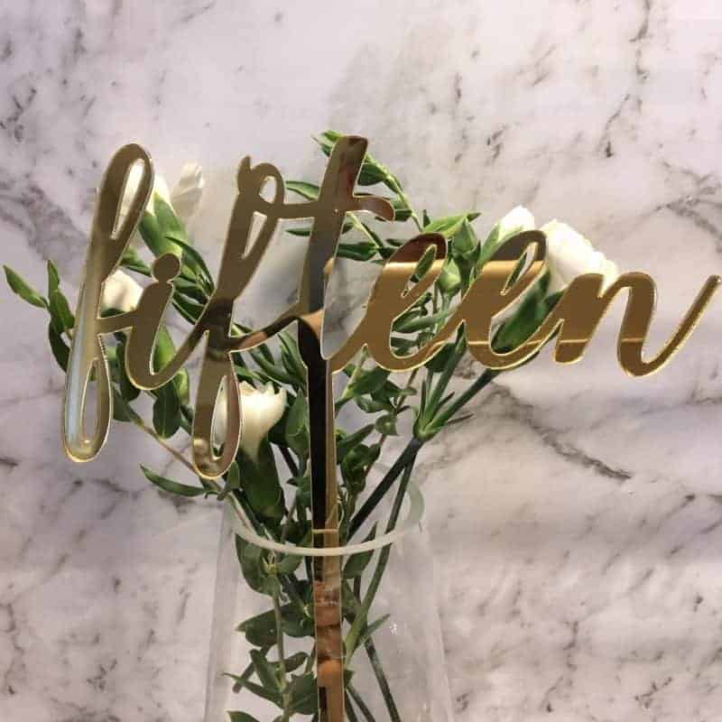 Gold Table Numbers 1 - 15 Mirror Acrylic