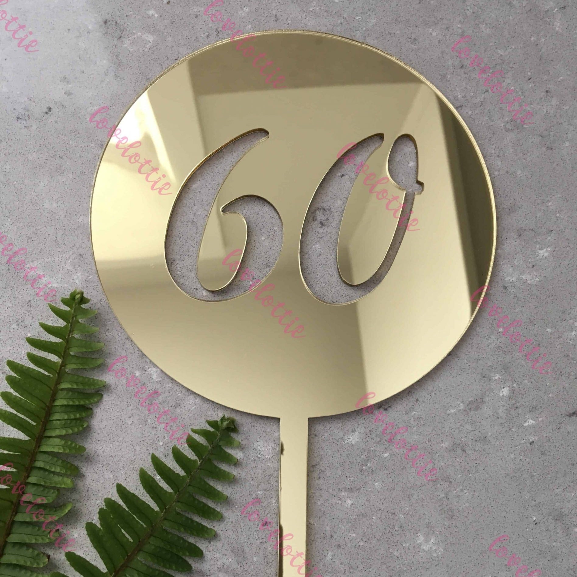 60th Birthday Acrylic Gold Mirror Round Cake Topper