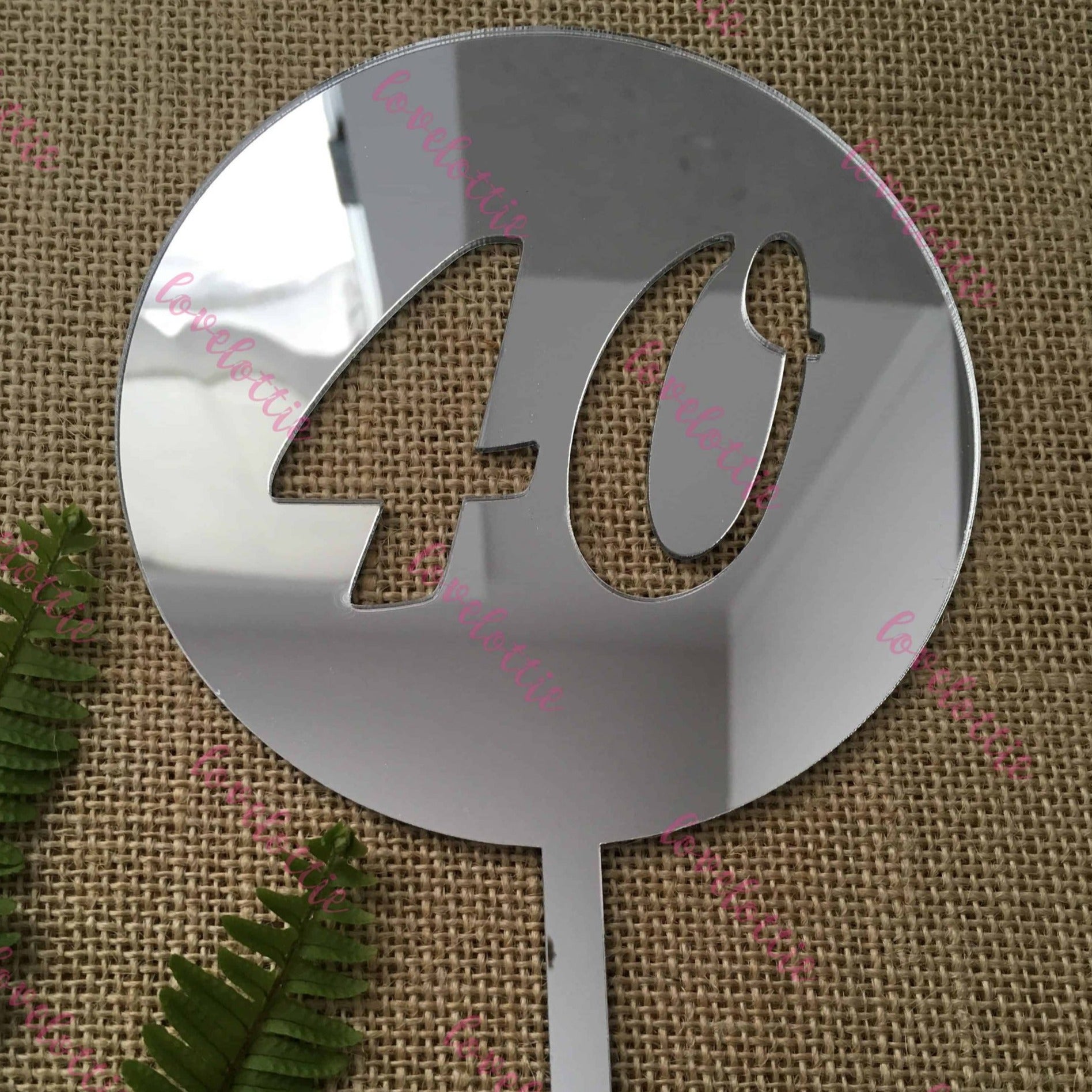 40th Birthday Acrylic Silver Mirror Round Cake Topper