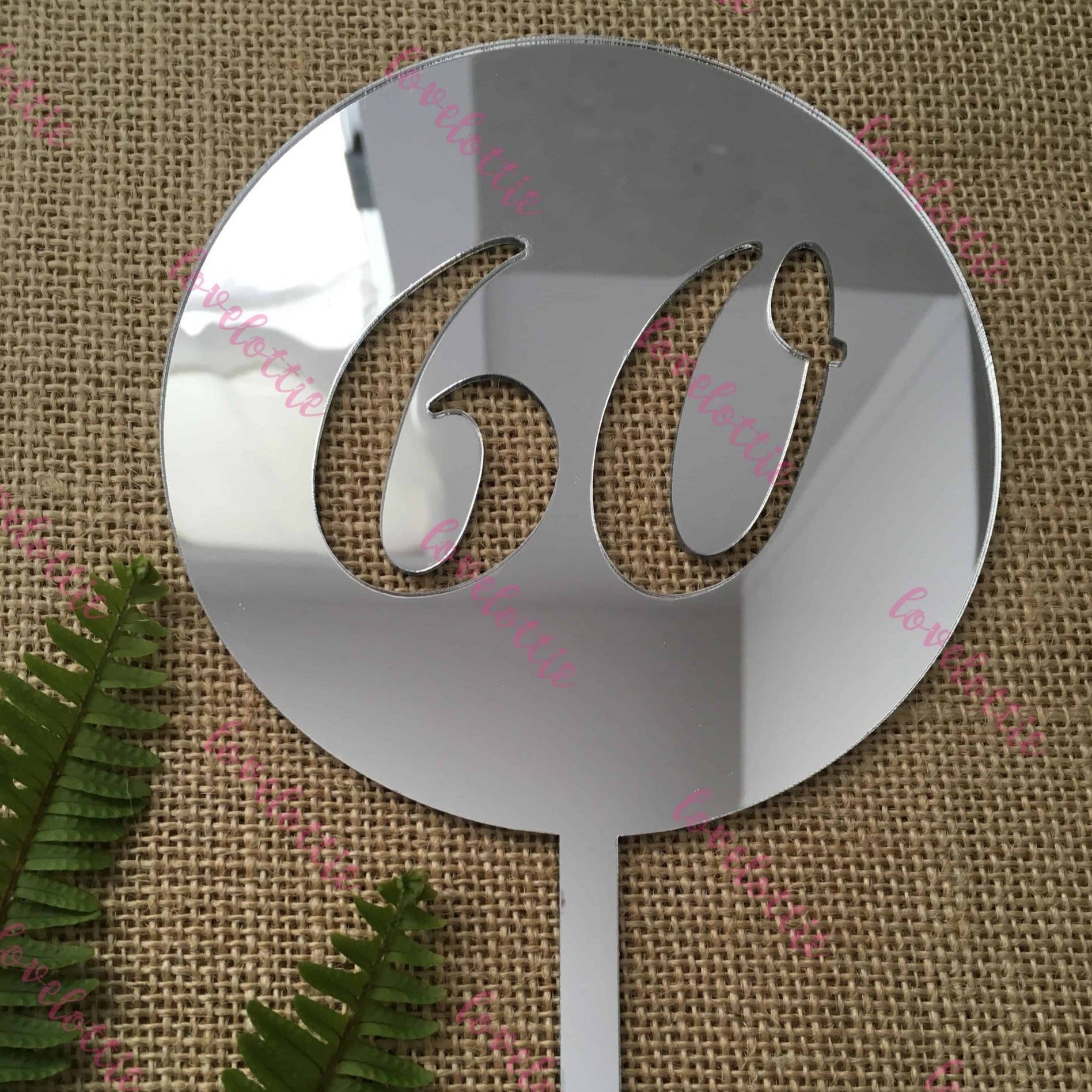 60th Birthday Acrylic Silver Mirror Round Cake Topper