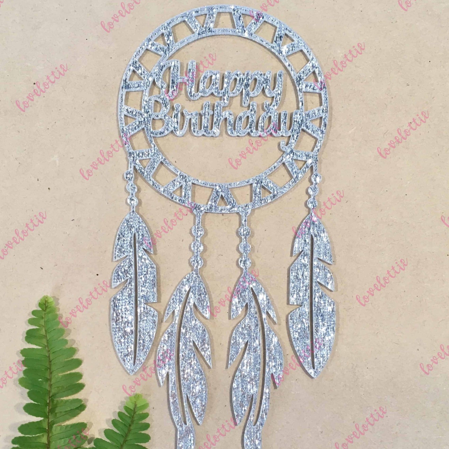 Dream Catcher Silver Glitter Acrylic Happy Brithday Boho Cake Topper