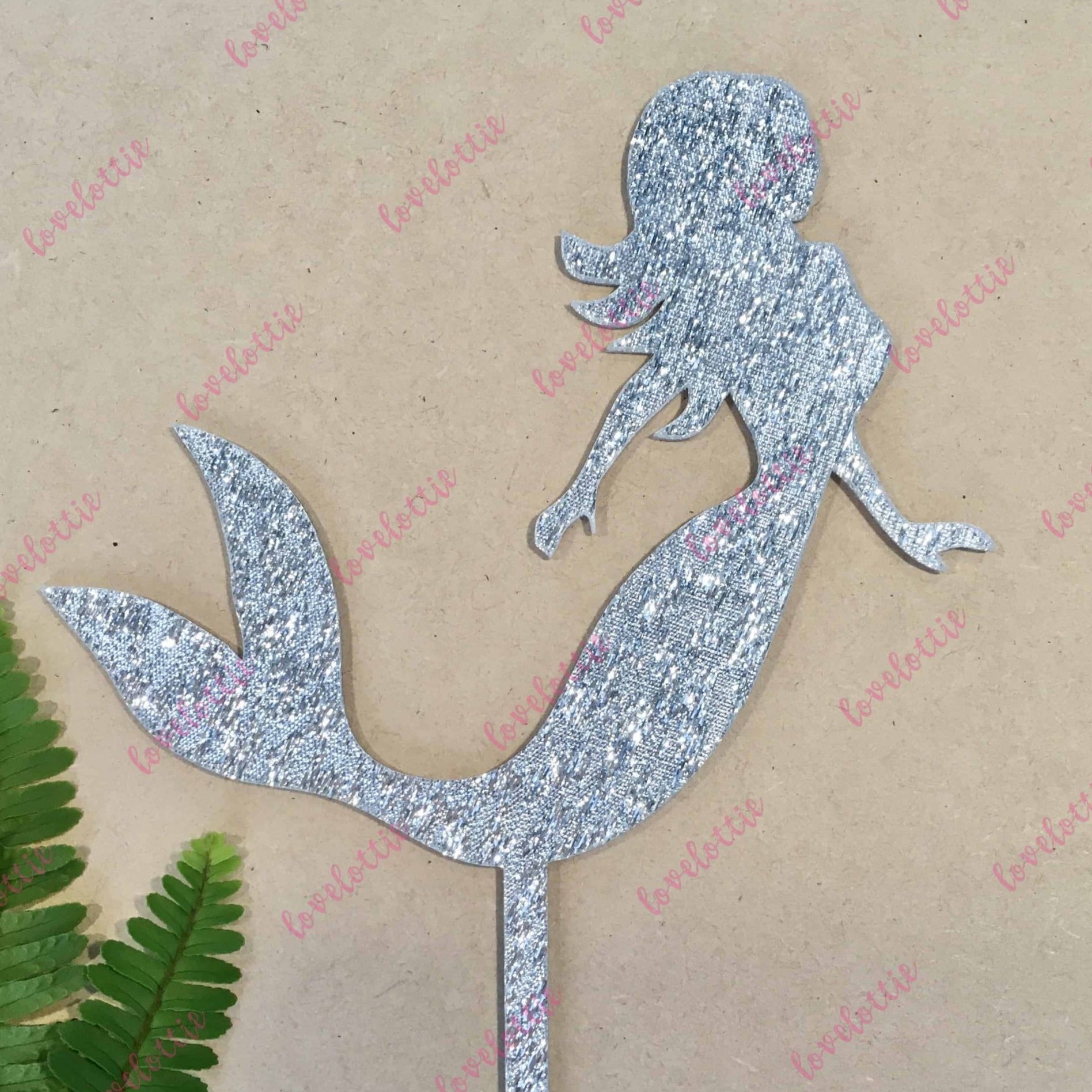 Mermaid Silver Glitter Acrylic Brithday Cake Topper