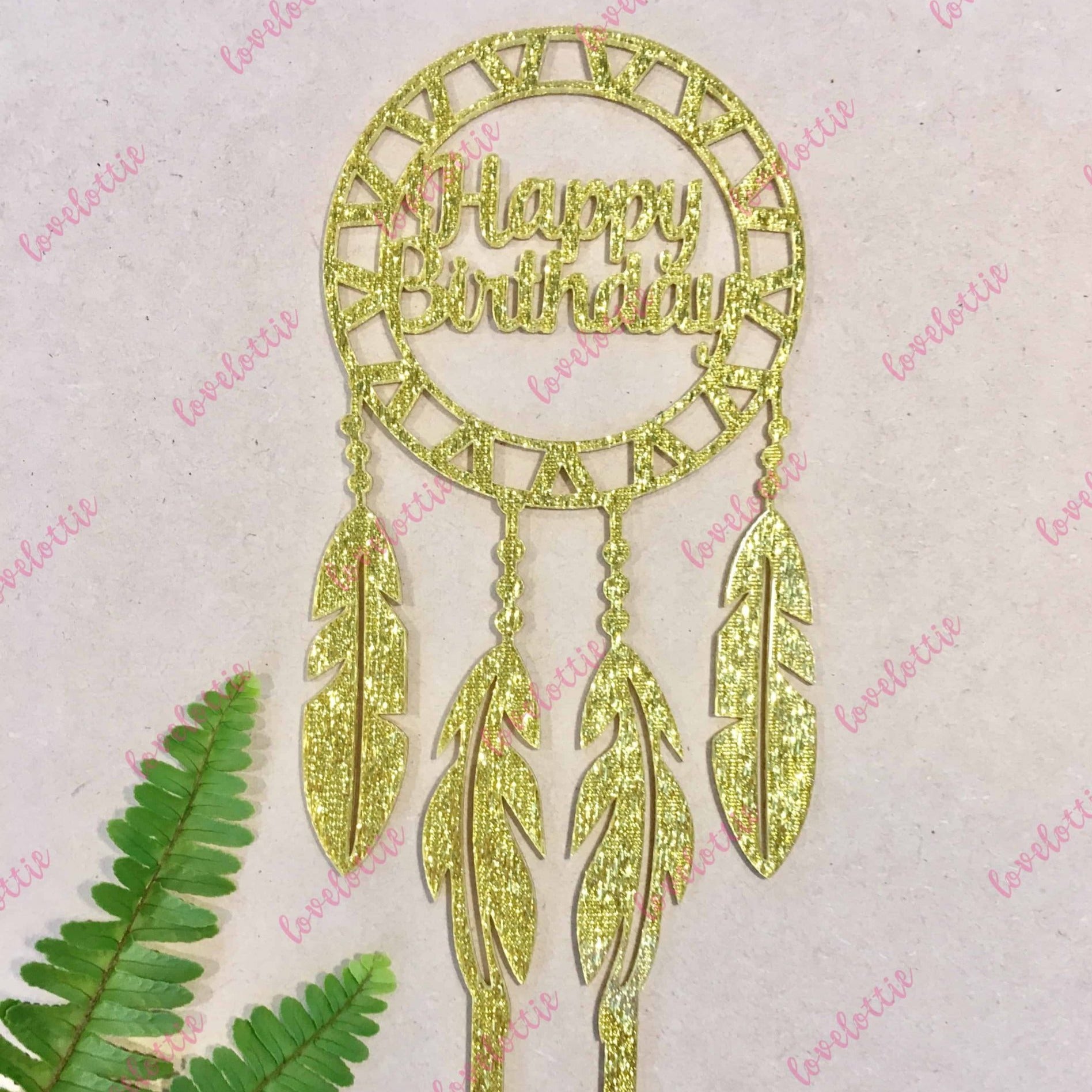 Dream Catcher Gold Glitter Acrylic Happy Brithday Boho Cake Topper