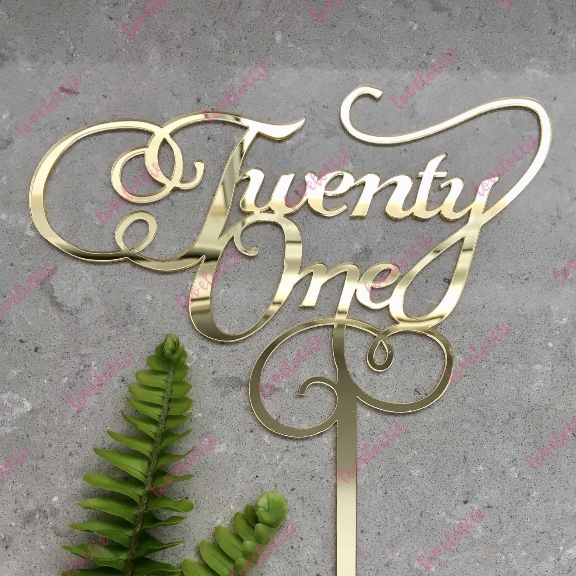 Twenty One Swirl Acrylic Gold Mirror 21st Birthday Cake Topper