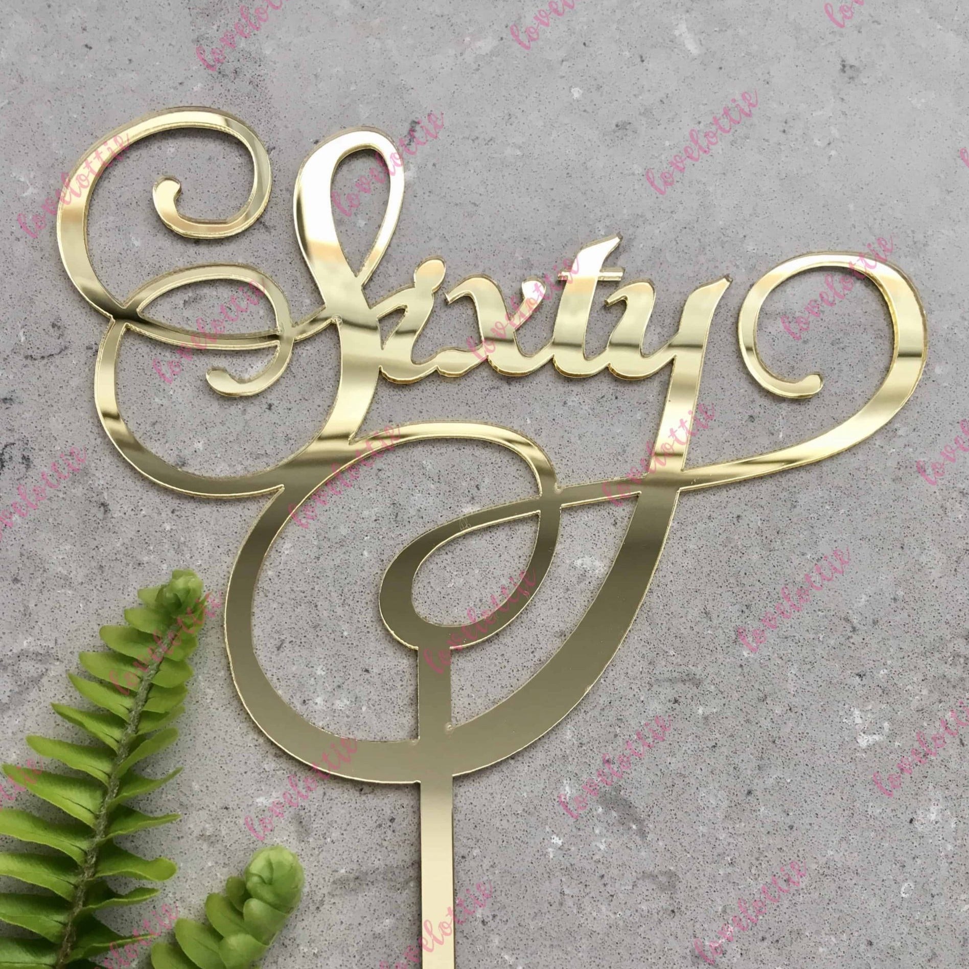 Sixty Swirl Acrylic Gold Mirror 60th Birthday Cake Topper