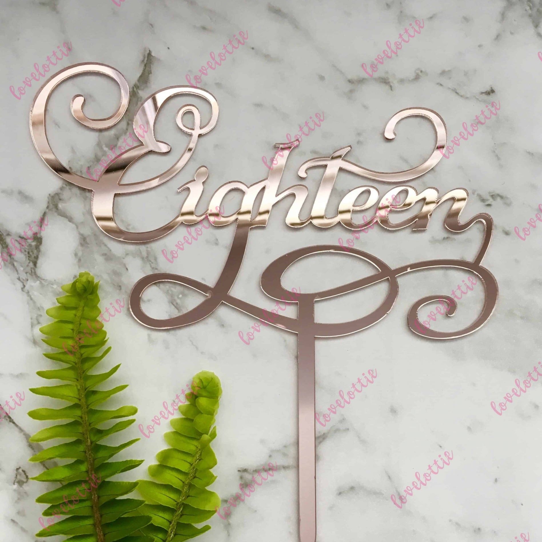 Eighteen Swirl Acrylic Rose Gold Mirror 18th Birthday Cake Topper