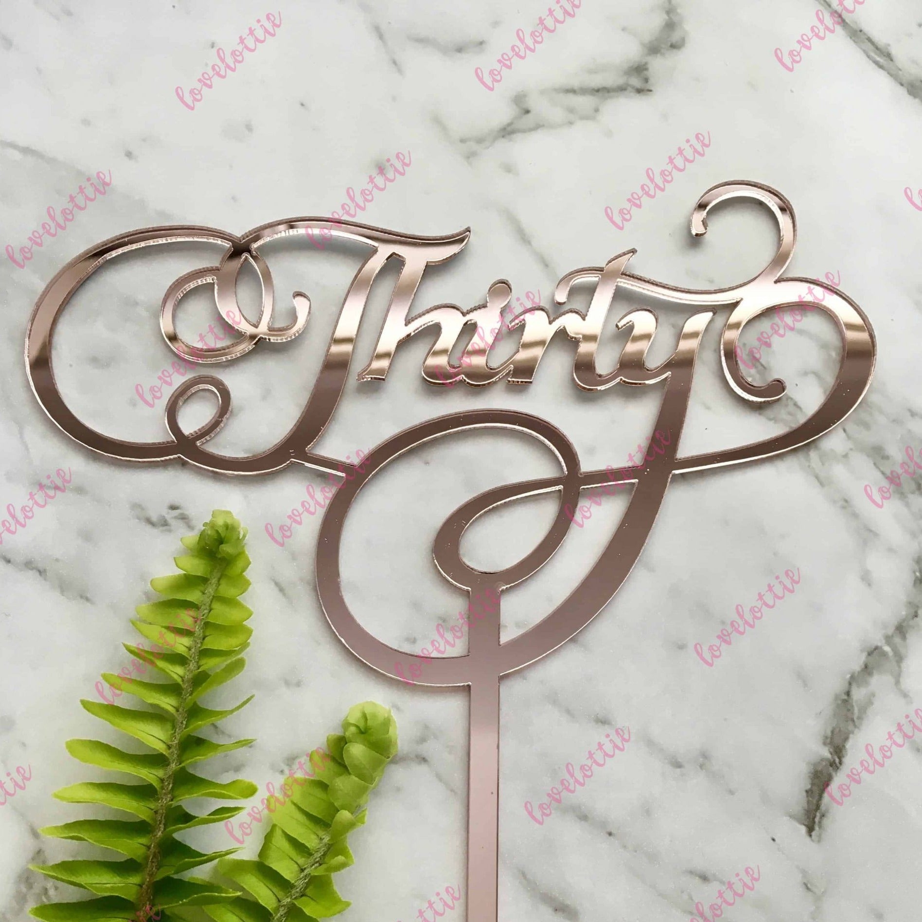 Thirty Swirl Acrylic Rose Gold Mirror 30th Birthday Cake Topper