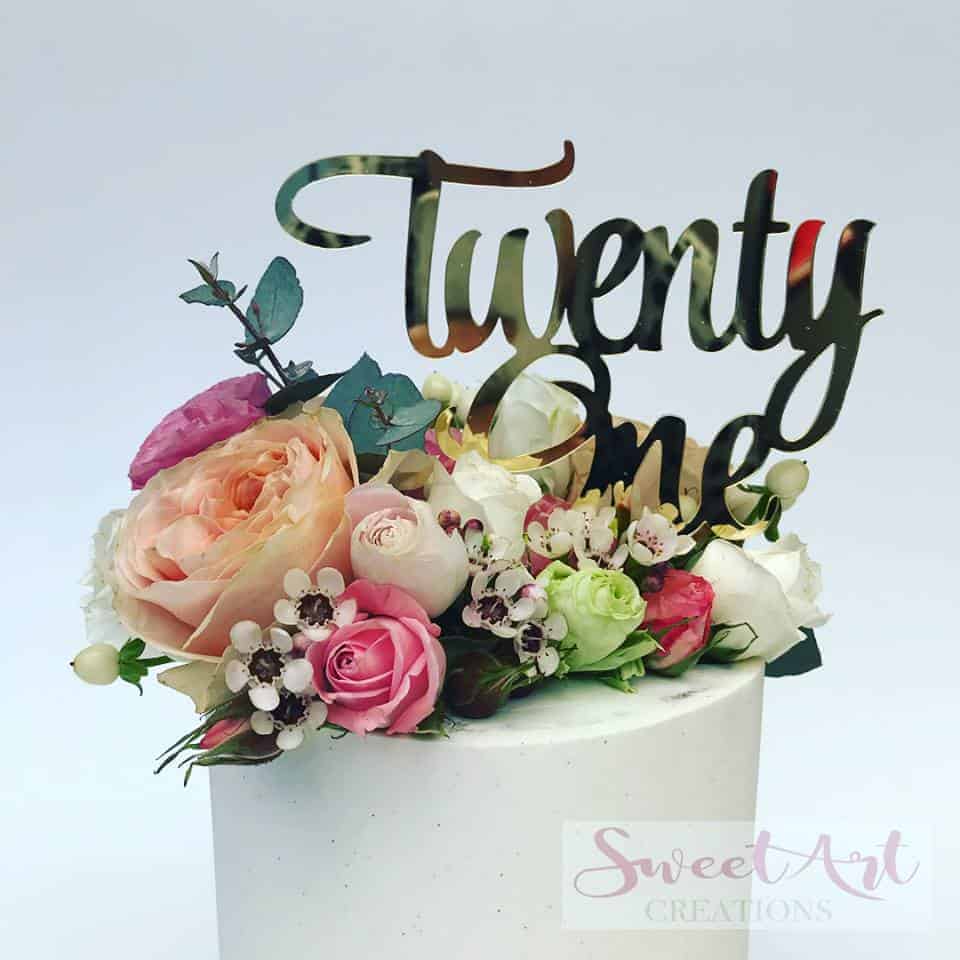 Twenty One Acrylic Gold Mirror 21st Birthday Cake Topper