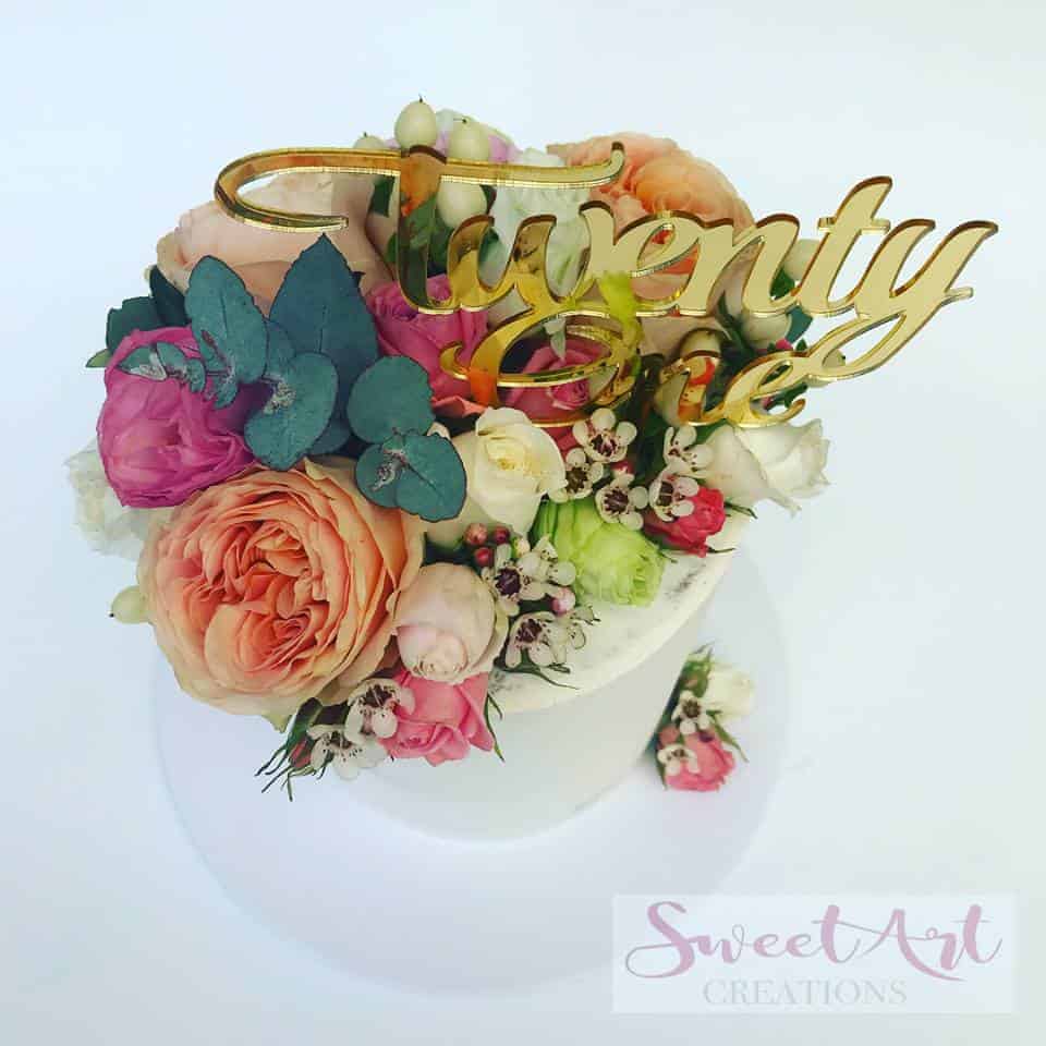 Twenty One Acrylic Gold Mirror 21st Birthday Cake Topper